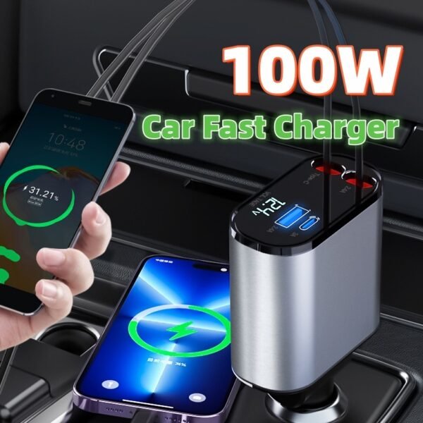 Metal Car Charger Cigarette Lighter USB & TYPE-C Adapter